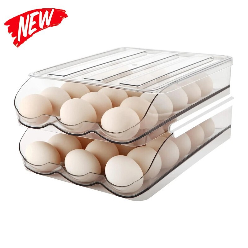 Auto Rolling Storage Container 18 Egg Tray Set of 2 Dispenser Plastic Clear New