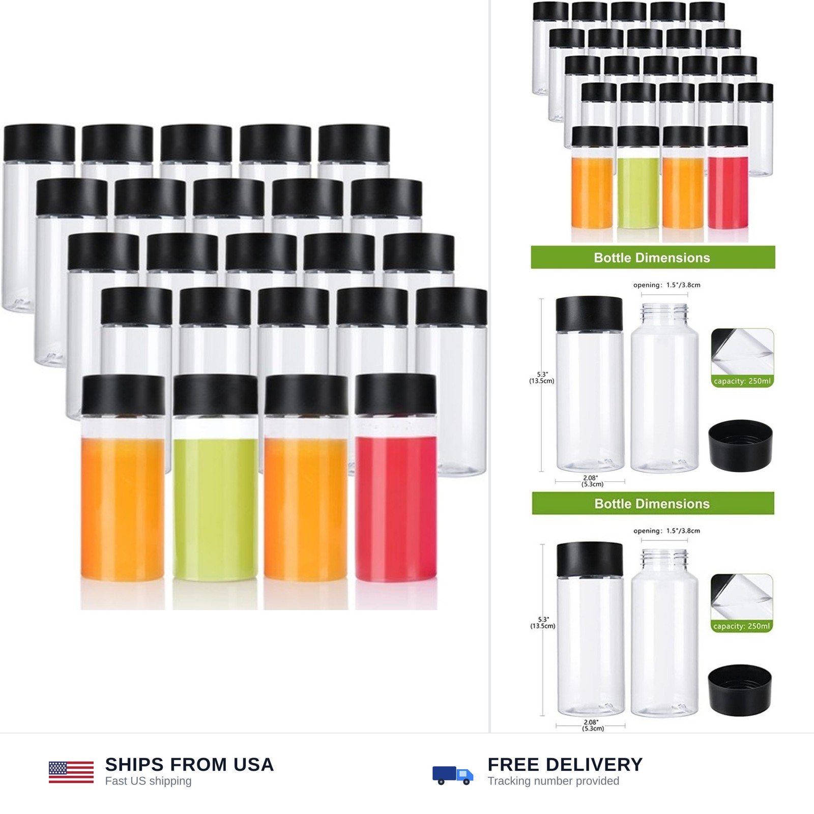 zmybcpack 24 Pack 8 oz Plastic Juice Bottles With Caps-Plastic Smoothie Bottl…
