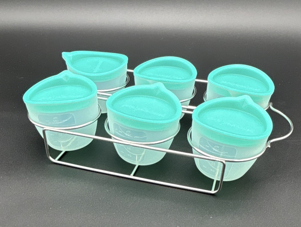 Pampered Chef Mini Freezer Bowls & Rack Set Aqua Clear 6pcs 4oz Snap Lid Plastic