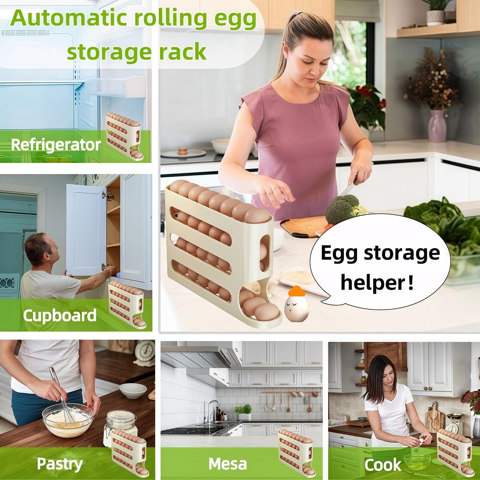Egg Holder for Fridge, Egg container for refrigerator, Space-Saving Automatic…