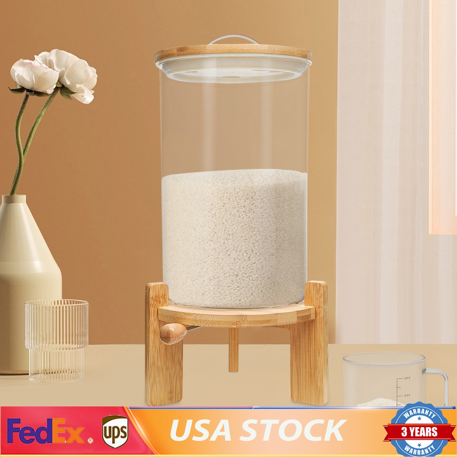 Rice Dispenser Airtight Storage Container Dry Food Storage 7.5L Capacity W/ CUP