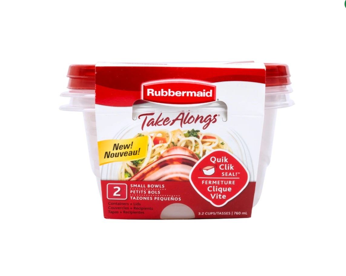 Rubbermaid Take Alongs 2 Bowls Set Microwave Freezer Safe Snap Lids Red 760mL