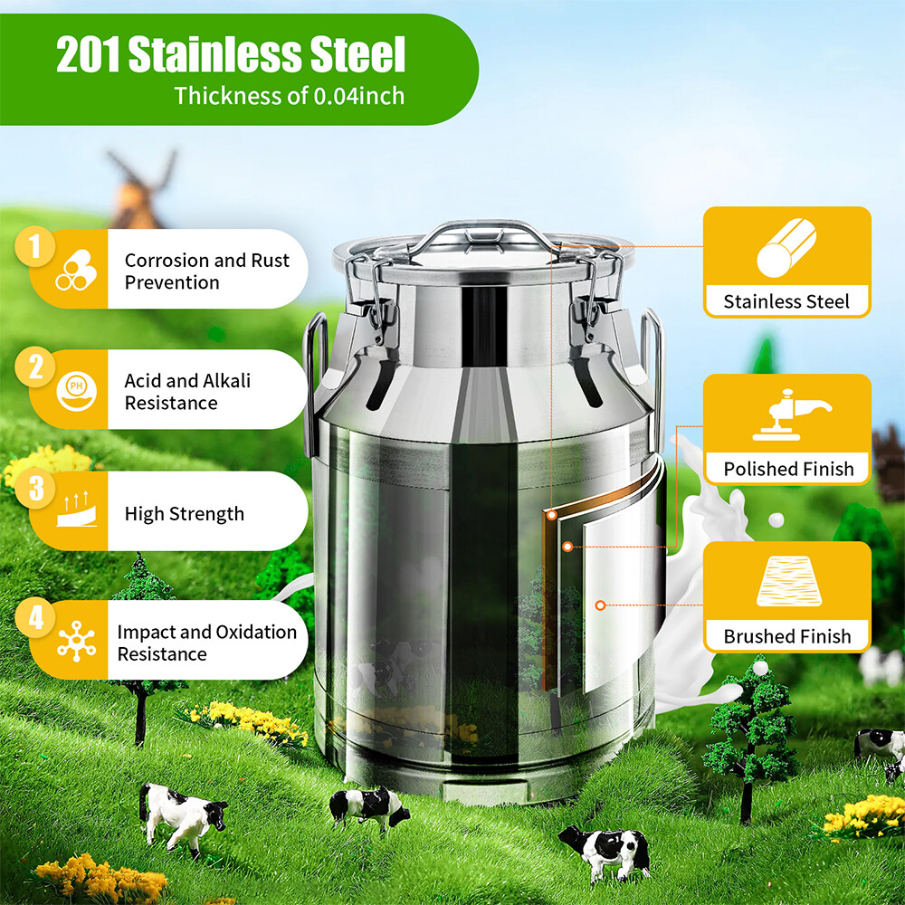 Wine Pail Bucket Water Jug Liquid Storage 30L 8 Gallon Stainless Steel Milk Can