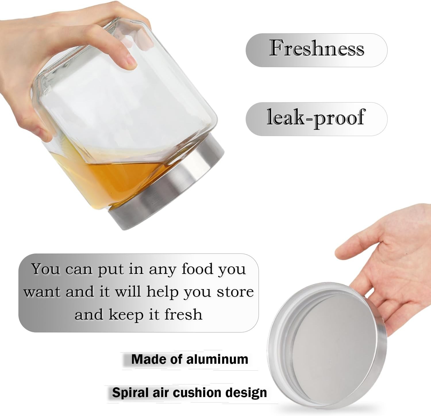 37 oz Square Glass Jars with Lids, 4 Pack Glass Canisters with Metal Lids, Clear