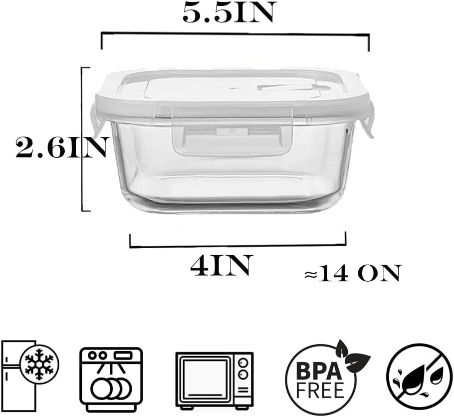 16OZ Square Glass Meal Prep Containers with Lids, 2 Cup Square Food Storage Cont