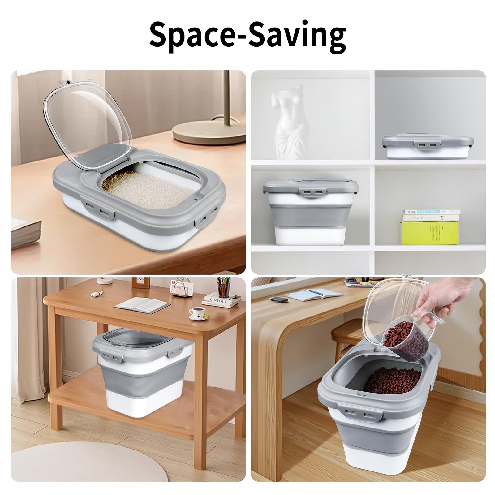 Komzon Rice Storage Container, Collapsible Airtight Food Gray