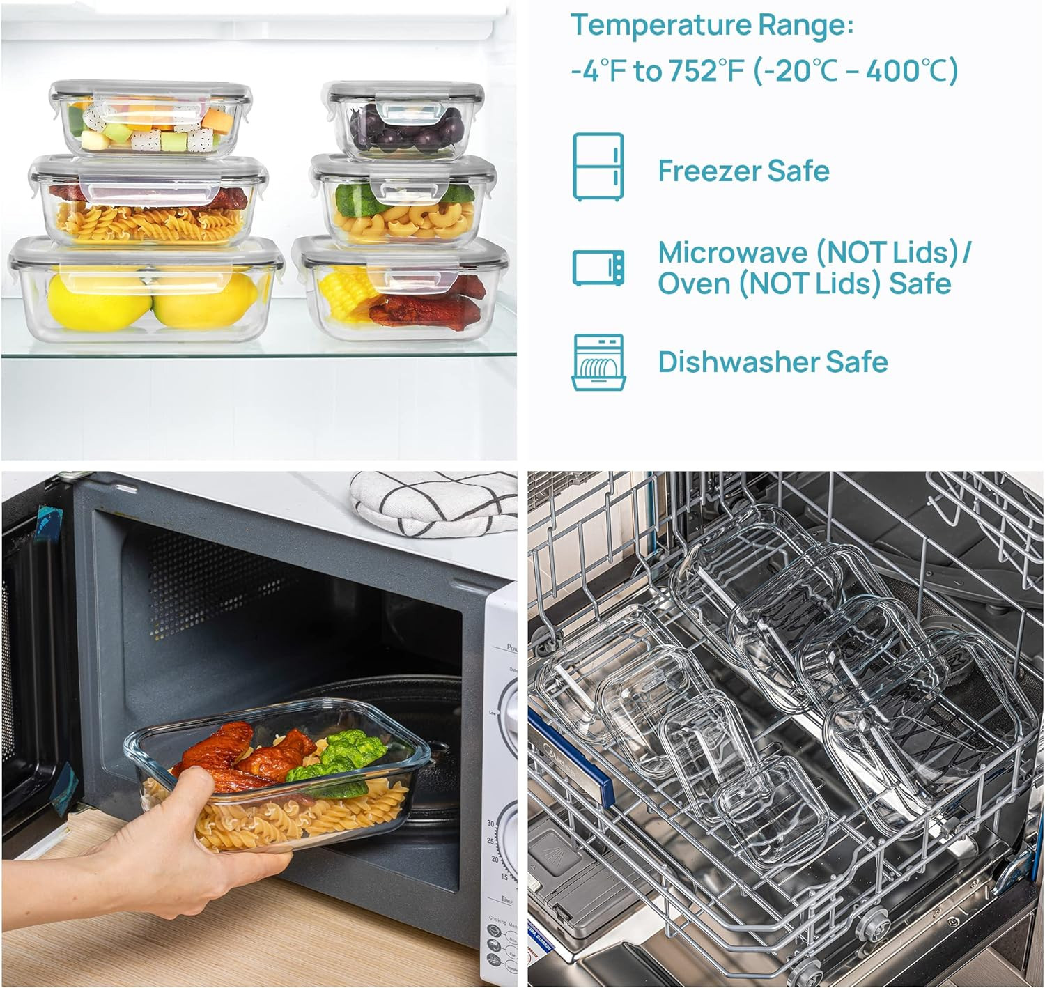 8 Pack Glass Food Storage Containers with Airtight Lids, Glass Meal Prep Contain
