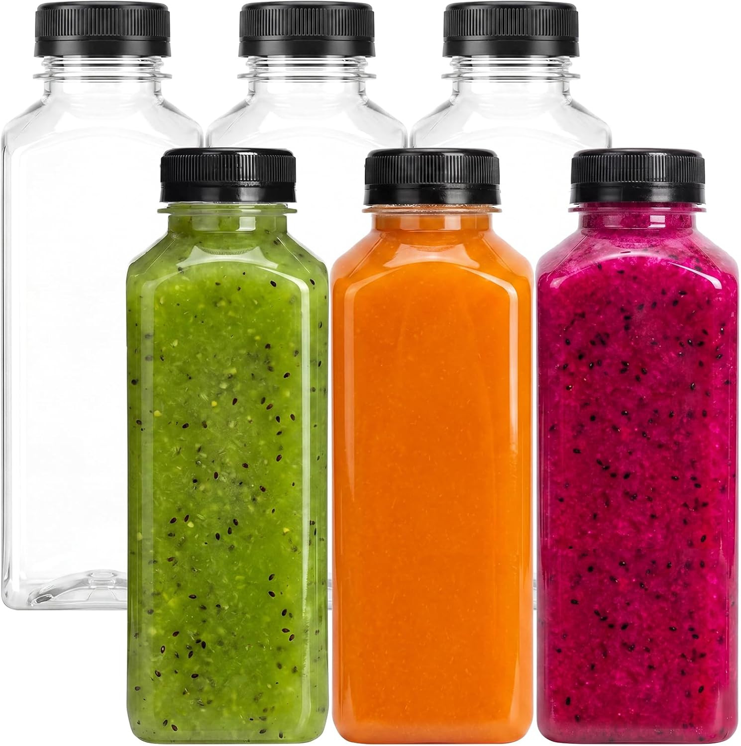 6Pcs 16Oz Plastic Juice Bottles With Caps Clear Empty Reusable Water Bottles