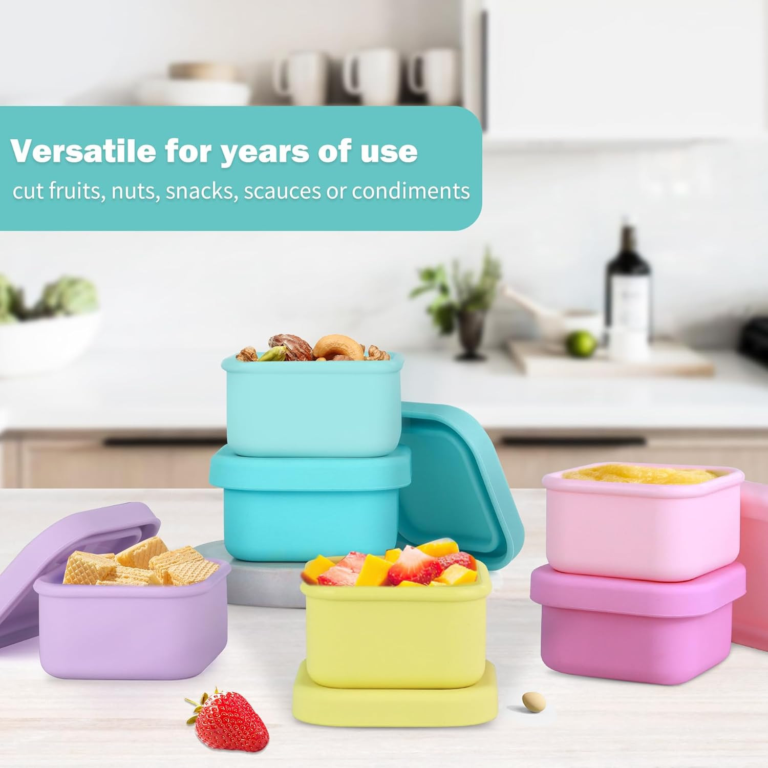 6 Pack 3.5 Oz Silicone Food Storage Containers Leak Proof Food Snack Storage Cub