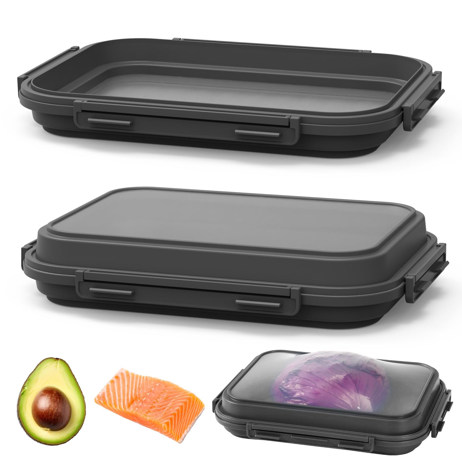 2 Pack Silicone Food Fresh-Keeping Storage Containers with Lid, Dual-Shape De…