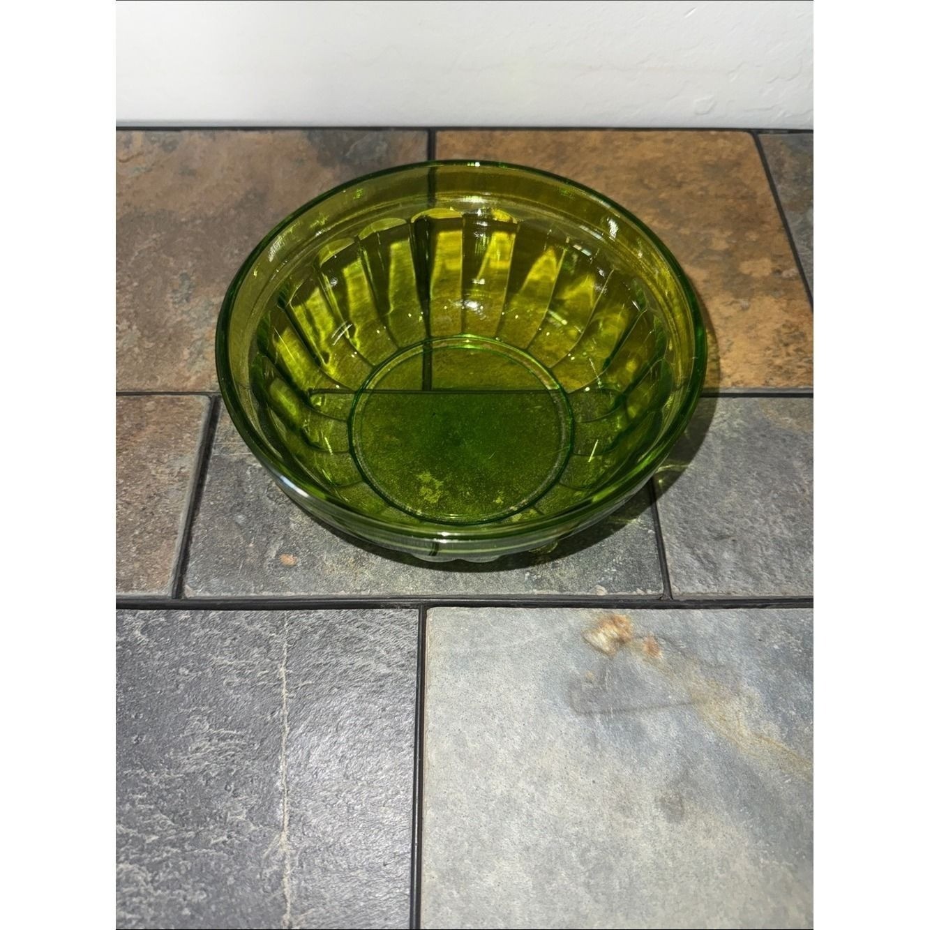 Olive Green Glass Serving Bowl 7in