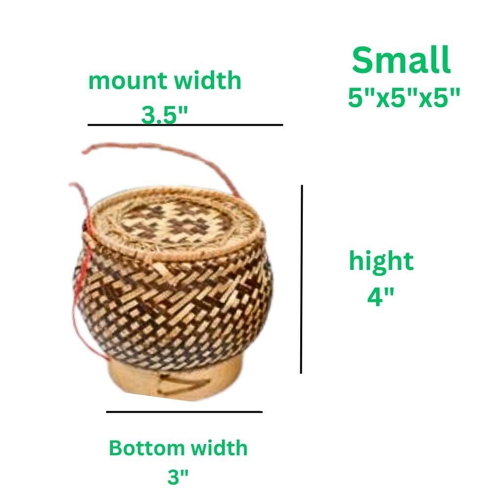Set 2 pcs Kratip Sticky Rice Pot Jar Container Bamboo Basket Serving Pot Vintage