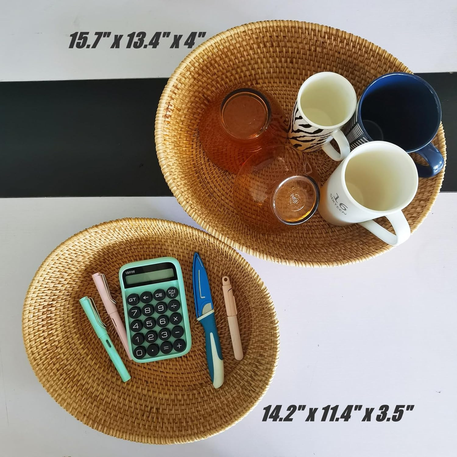 16″ Oval Rattan Fruit Serving Tray – Natural Brown Wicker Decor Bowl