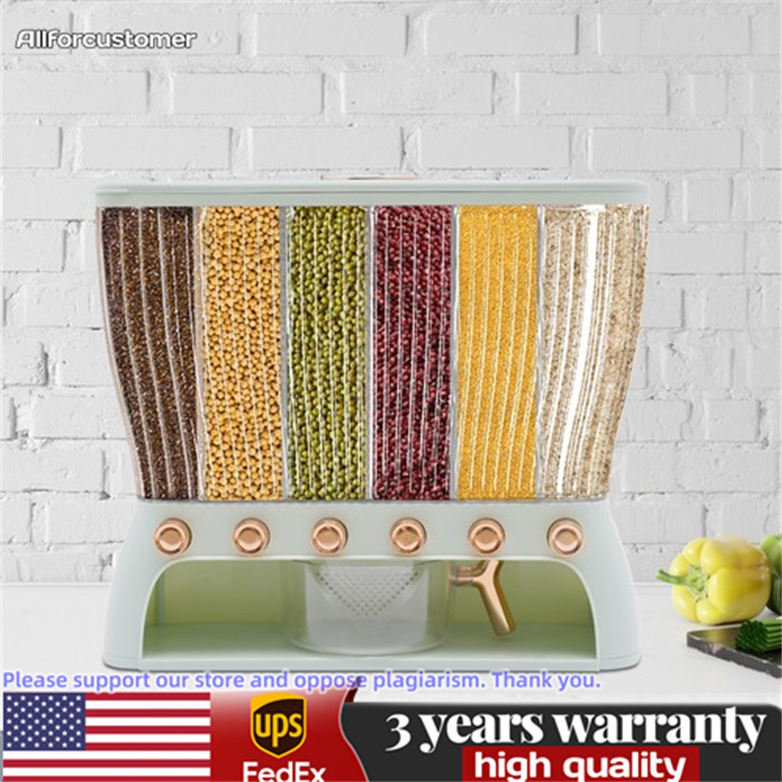 6 in 1 Sealed Rice Dispenser Kitchen Pantry Cereal Dry Grain Container For Beans