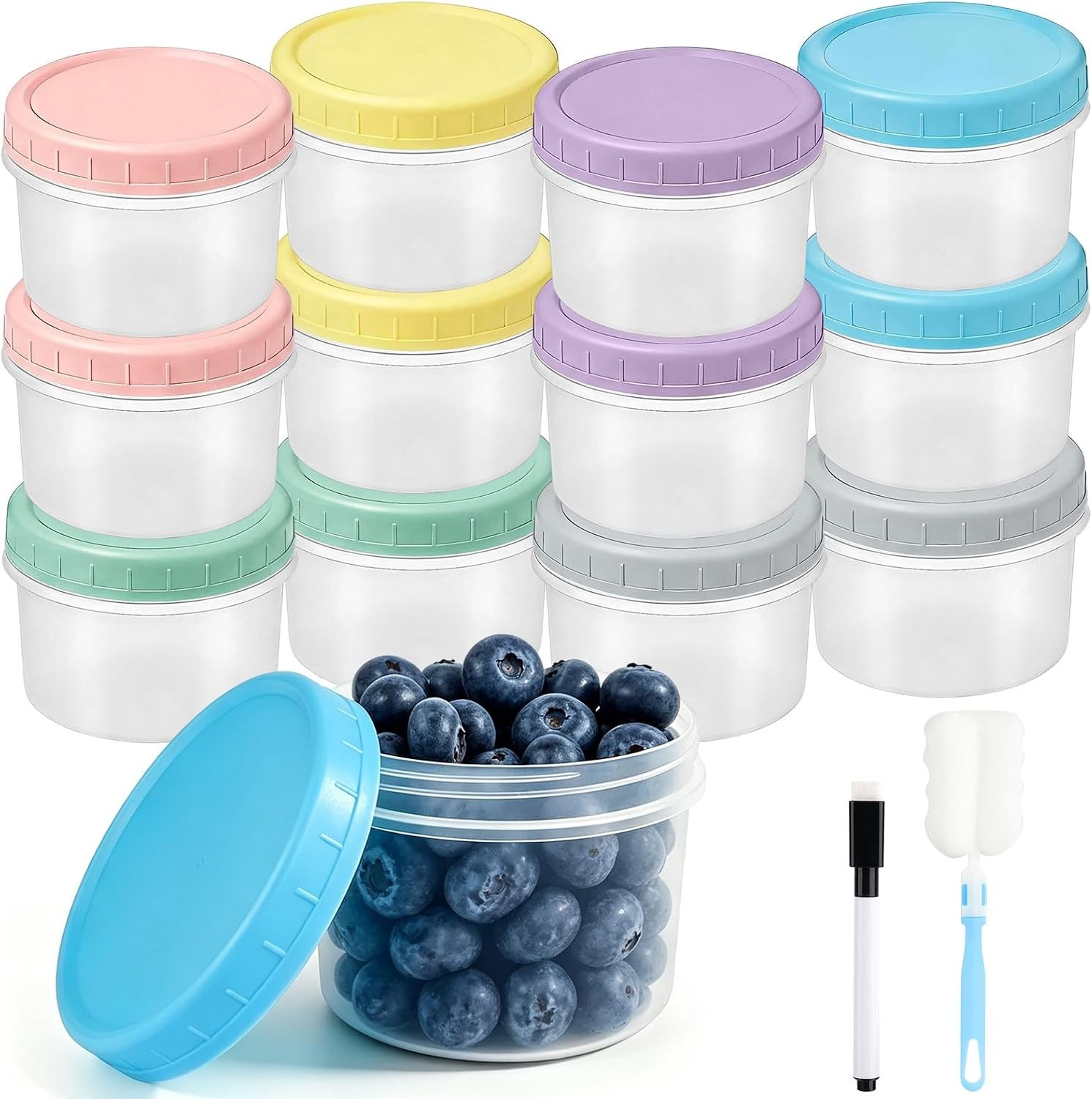 8 oz Plastic Containers with Lids, 12 Pack Small Food Storage Containers with