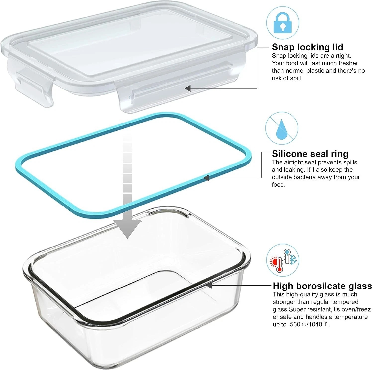 18-Piece Glass Food Storage Containers Set – Airtight, Leak Proof, BPA Free