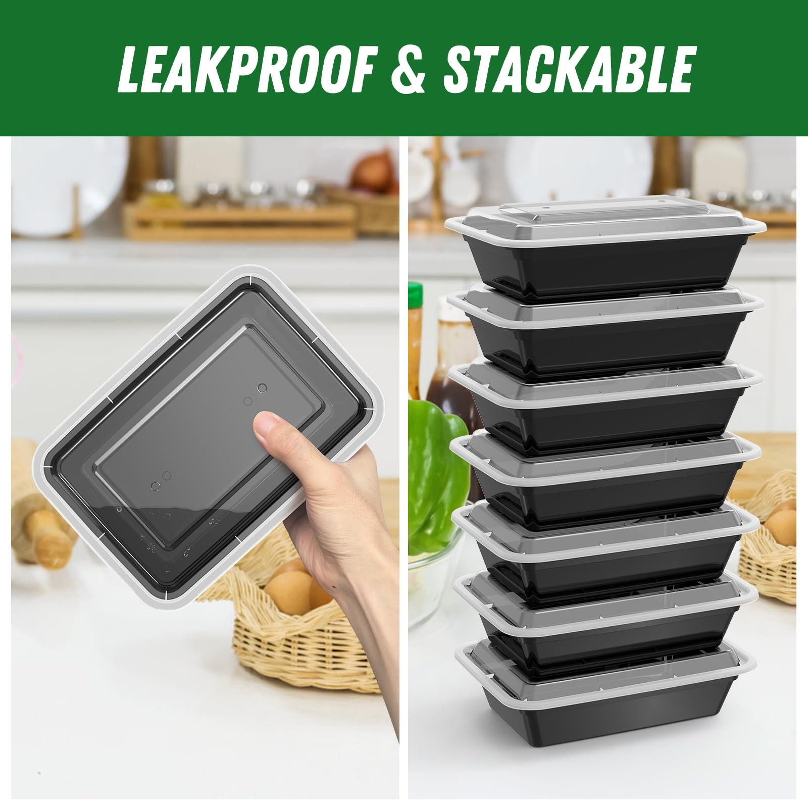 50 Pack (100-Piece) 38 oz Meal Prep Containers Reusable with Lids, Sturdy Lea…
