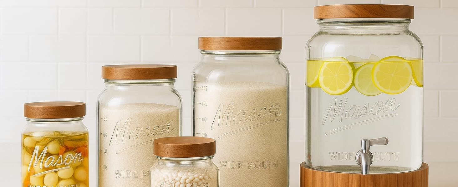 1 Gallon Glass Mason Jar with Airtight Wooden Lid, Wide Mouth Large Food Storage
