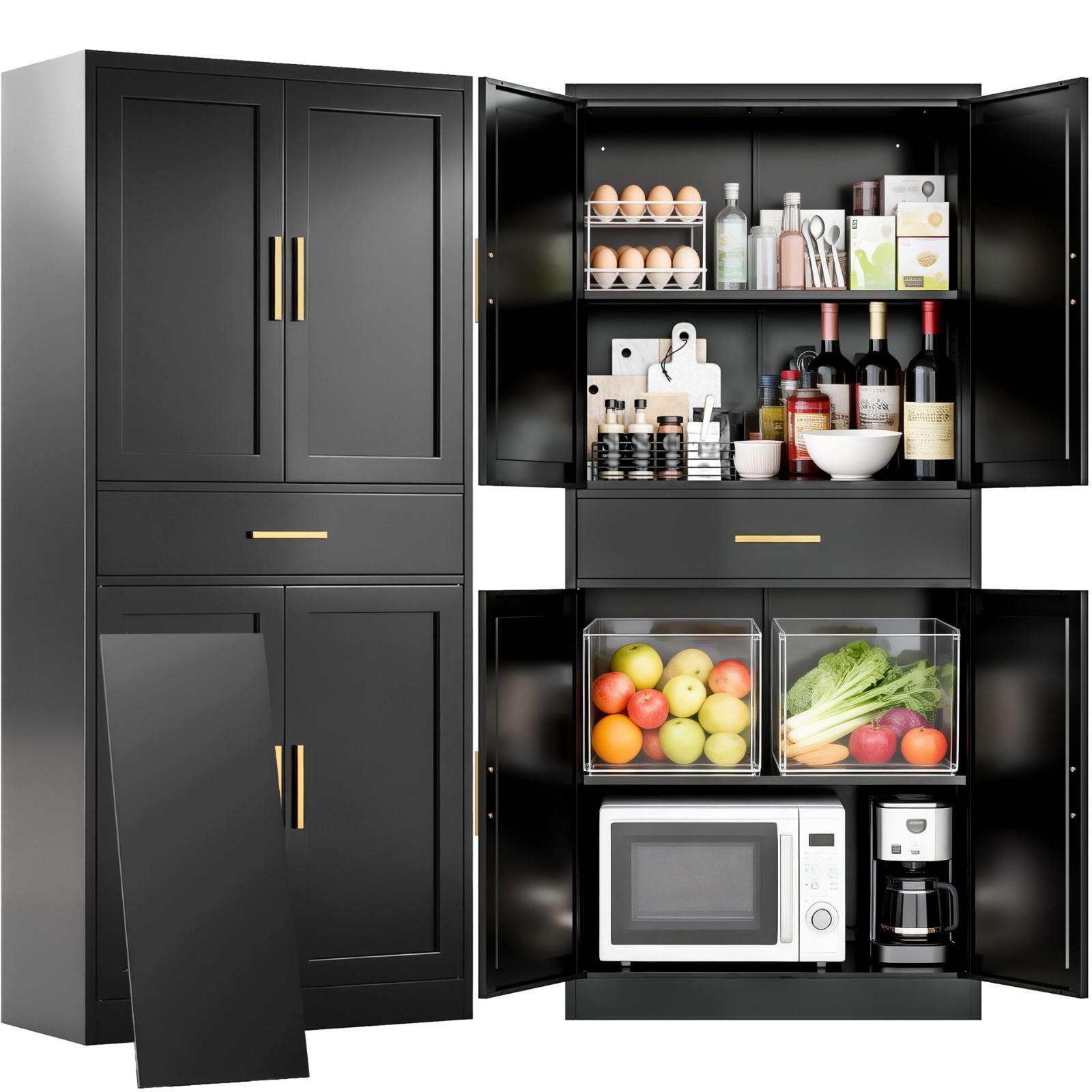 CJF 71″ H Metal Kitchen Pantry Storage Cabinet 1 Drawer for Kitchen, Office