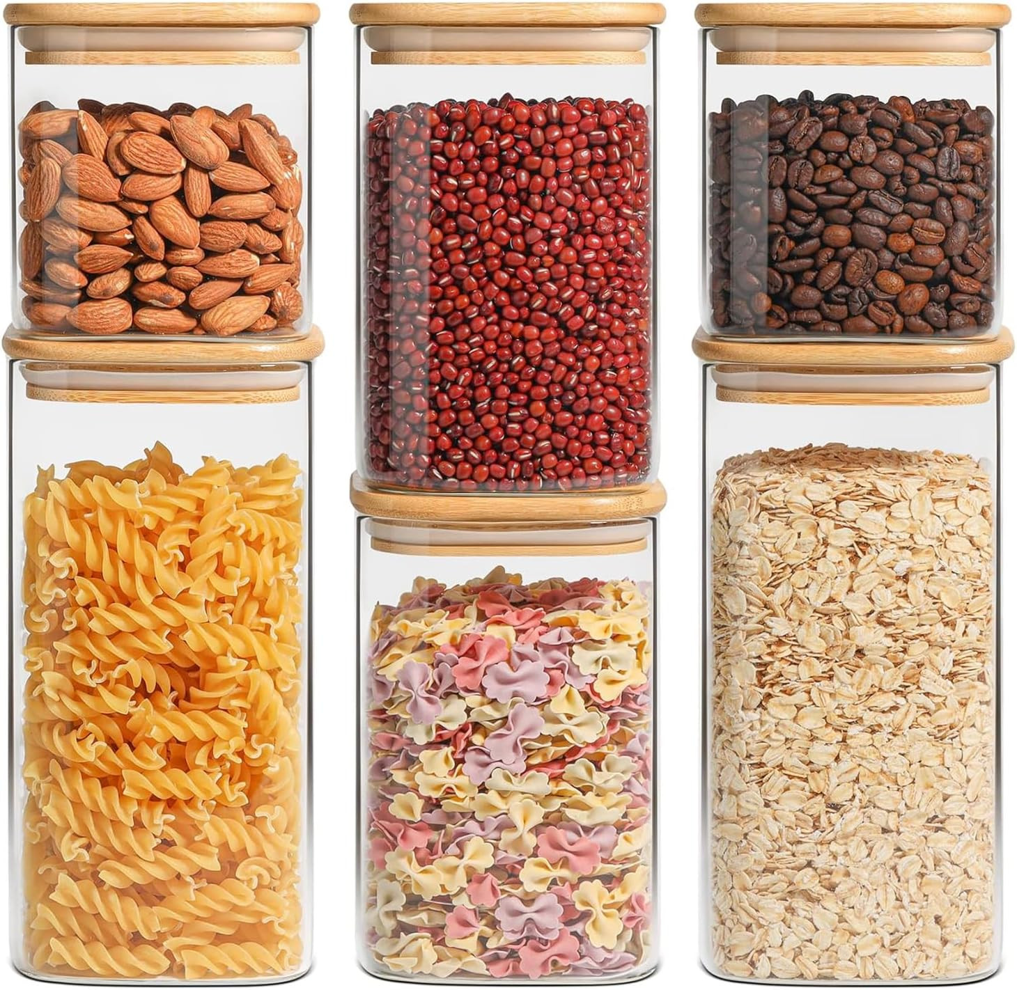 Comsaf Glass Pantry Storage Containers (0.7Qt/1.2Qt/1.6Qt) Set of 6, Glass Stora
