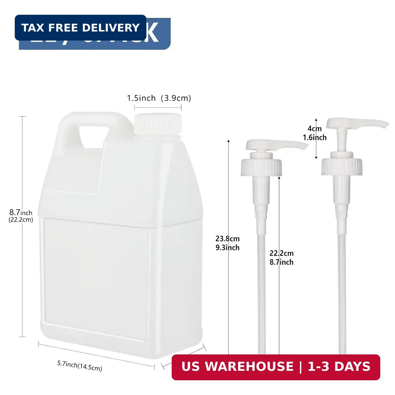 6 Pack 64 oz Clear Plastic Jugs with Pumps, Camping Water Jug Storage Containers