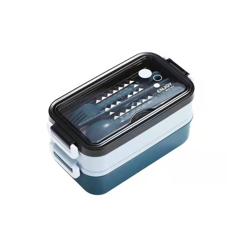 1 Pc 1400ml Microwave Bento Lunch Box Double Layer with Fork Spoon Chopsticks