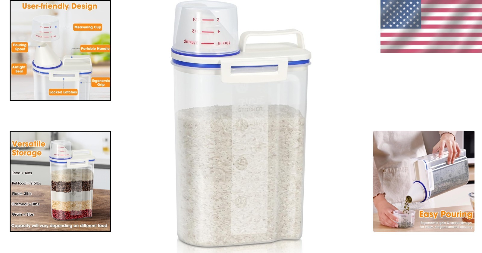 BPA-Free Rice Container 4lbs Ideal for Pantry