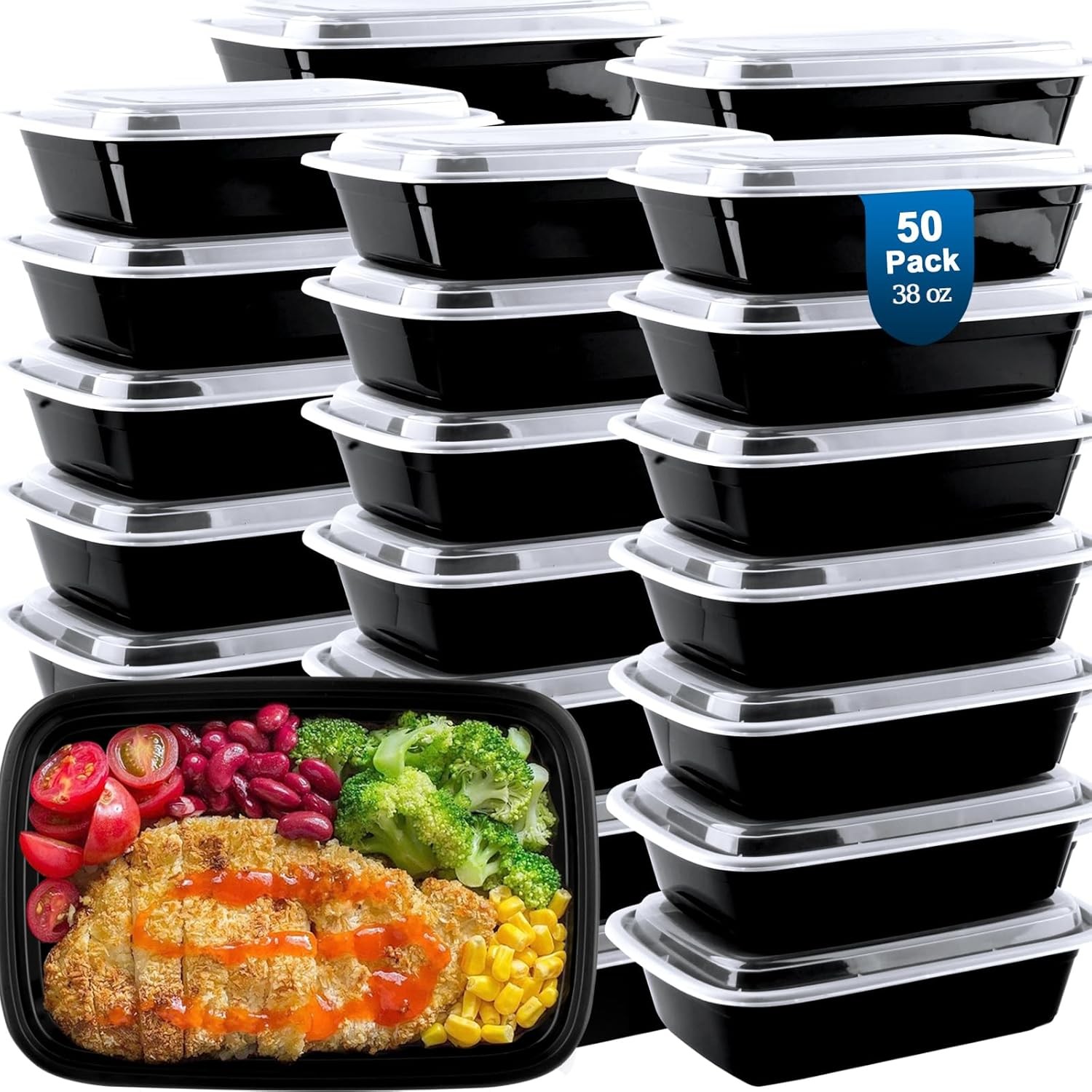 50 Pack Meal Prep Containers 38 oz, Leakproof To Go Food Containers, Disposable