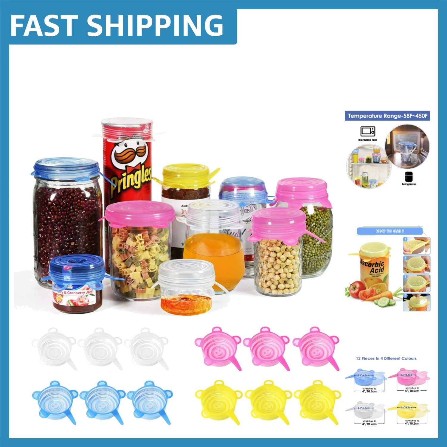 Eco-Friendly 12 Pcs Silicone Stretch Lids – Leak-Proof Covers for Fresh Food