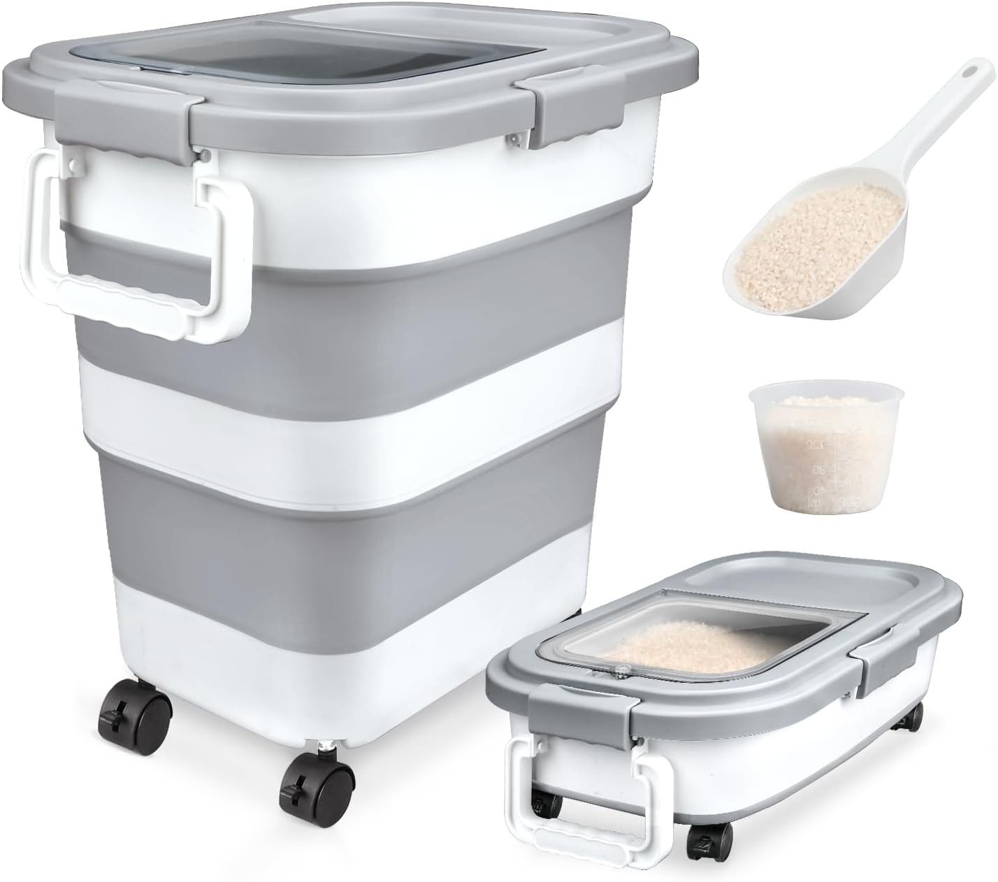 Komzon Rice Storage Container, Collapsible Airtight 10-40 Lb Rice Storage Con…