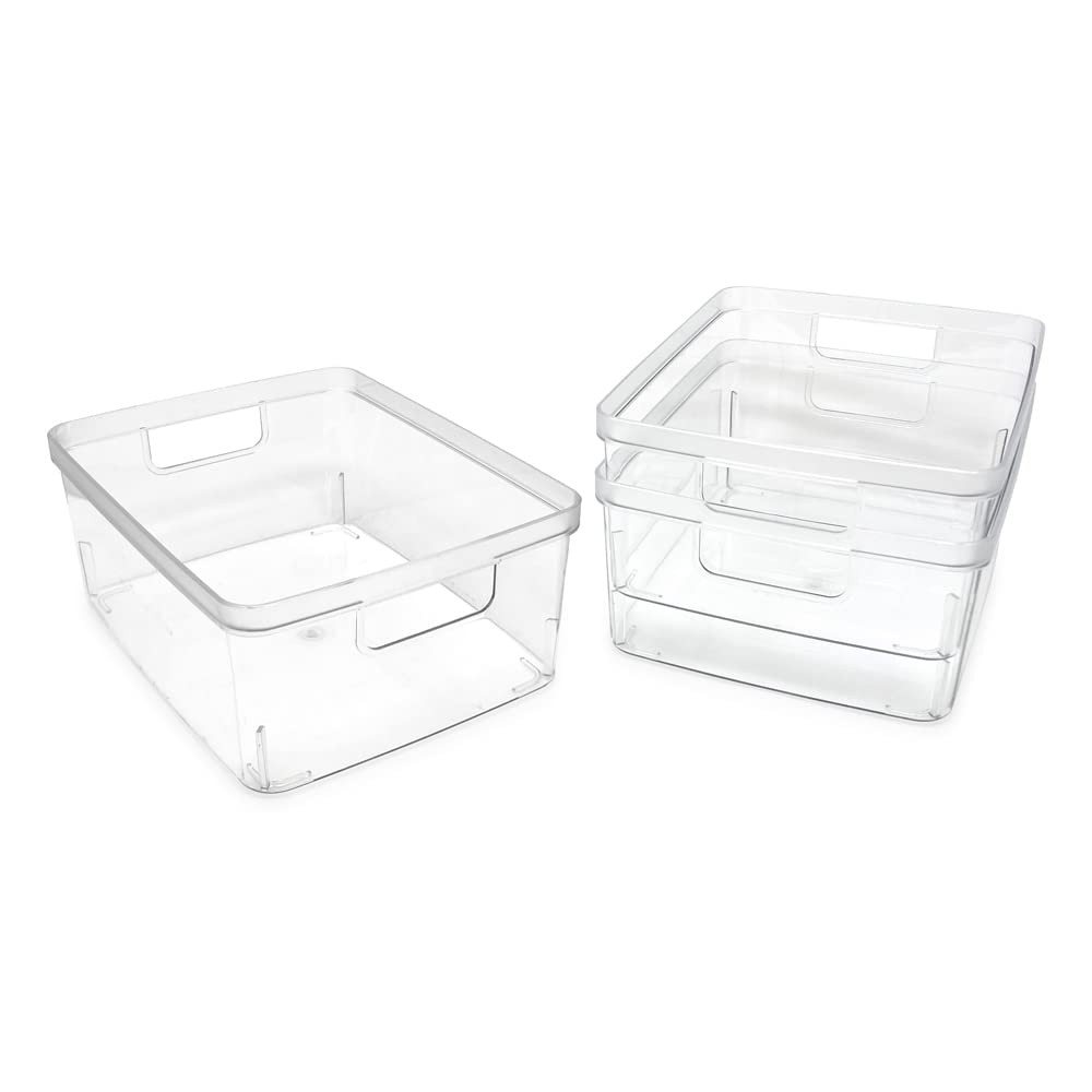 Isaac Jacobs 3-Pack Medium Clear Storage Bins (8” L x 10” W x 4.25” H) w/Cuto…