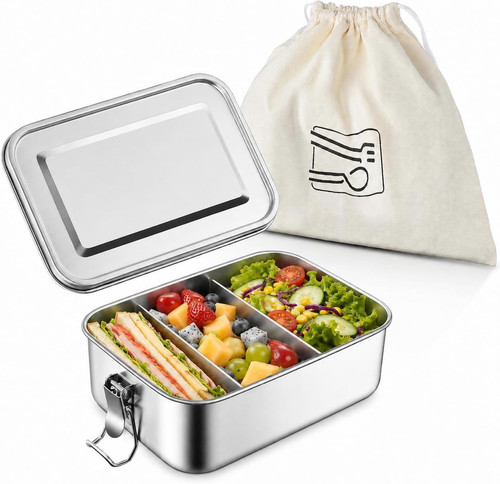 TeamFar Stainless Steel Bento Box, 28oz/850ML Small Metal 850ML, Silver