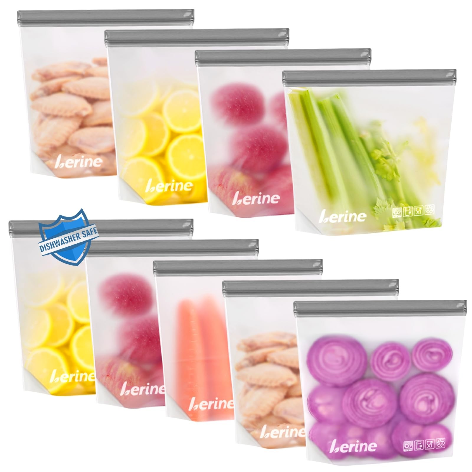 9 Pack Reusable Freezer Bags Stand-Up Dishwasher Safe, BPA-Free Reusable Gall…