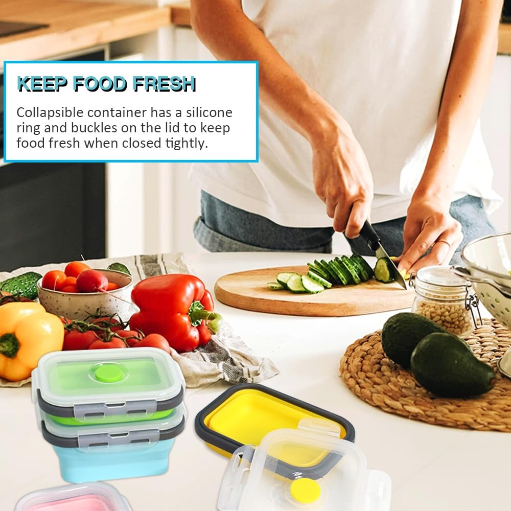Pharamat Small Collapsible Silicone Food Storage Blue, Green, Pink, Yellow