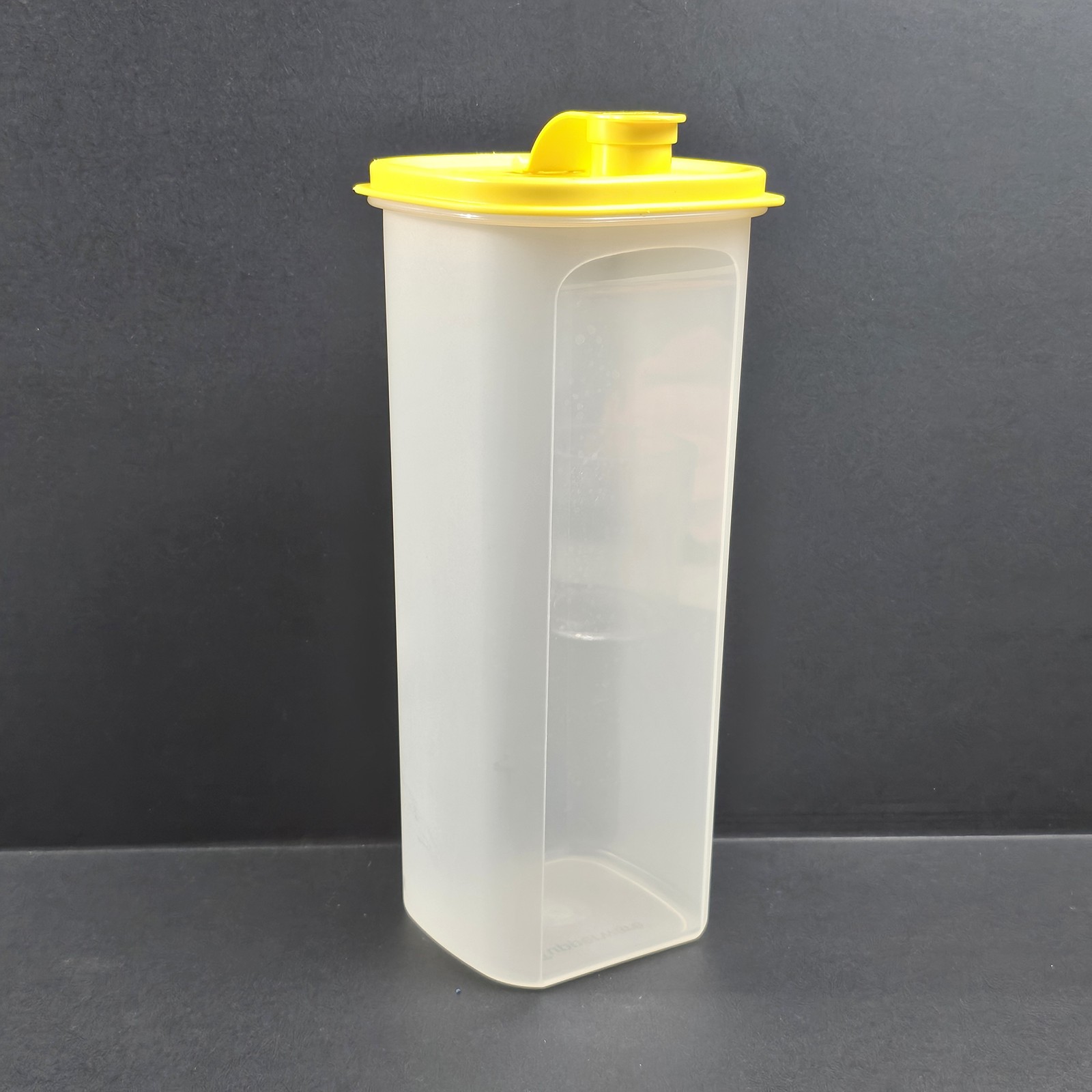 Tupperware 2L Slim Line Pitcher Container Yellow Flip Top Lid Clear Frosted Body