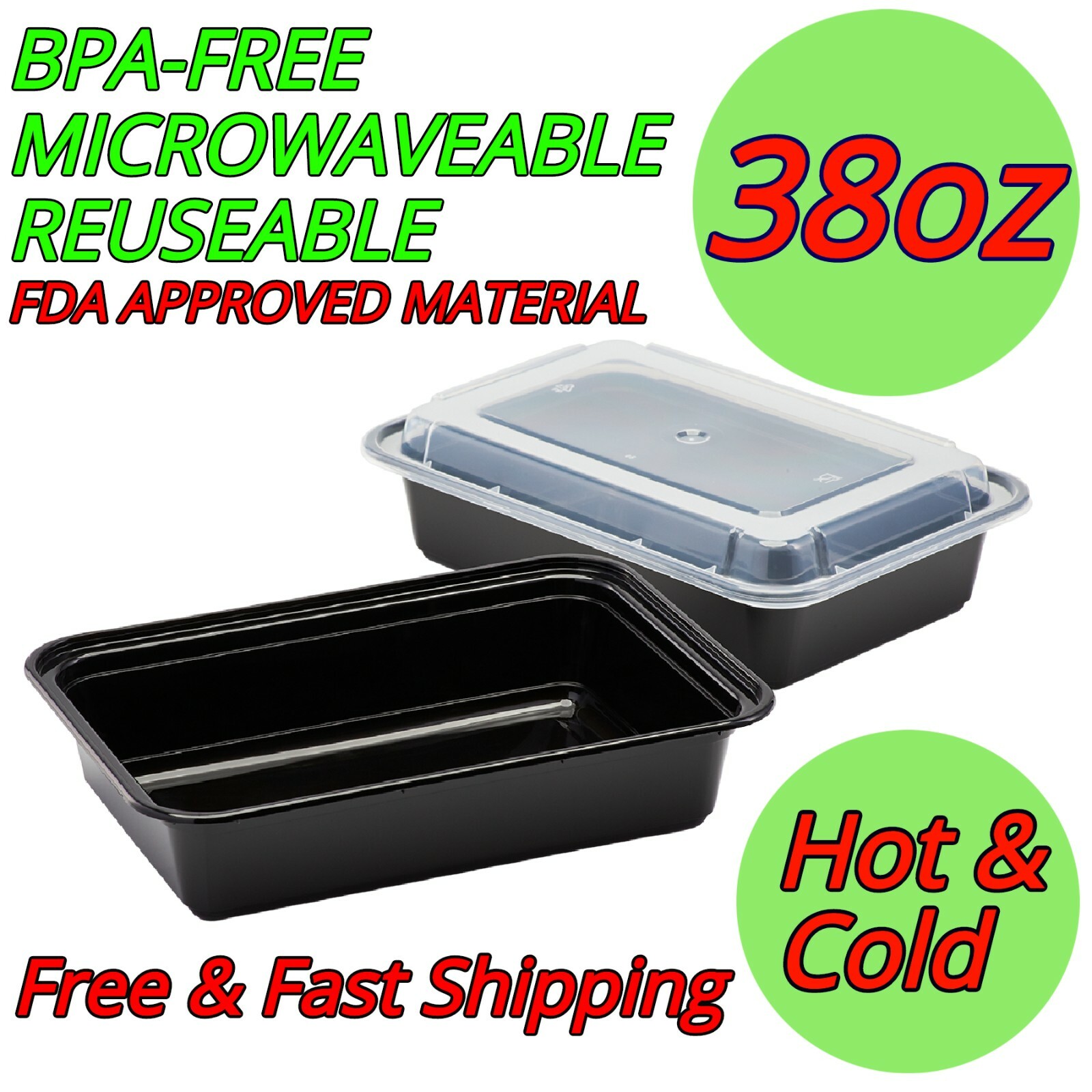 38oz Meal Prep Food Containers Lids Plastic Heavy Duty Microwavable Reusable