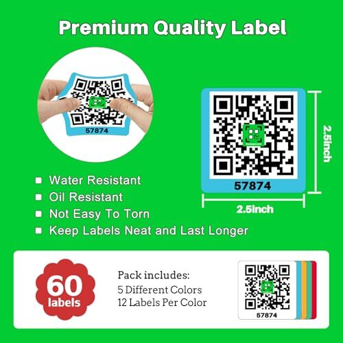 60 Pcs Smatagee Color Coded QR Code Labels for 60pcs Qr Code Smart Labels