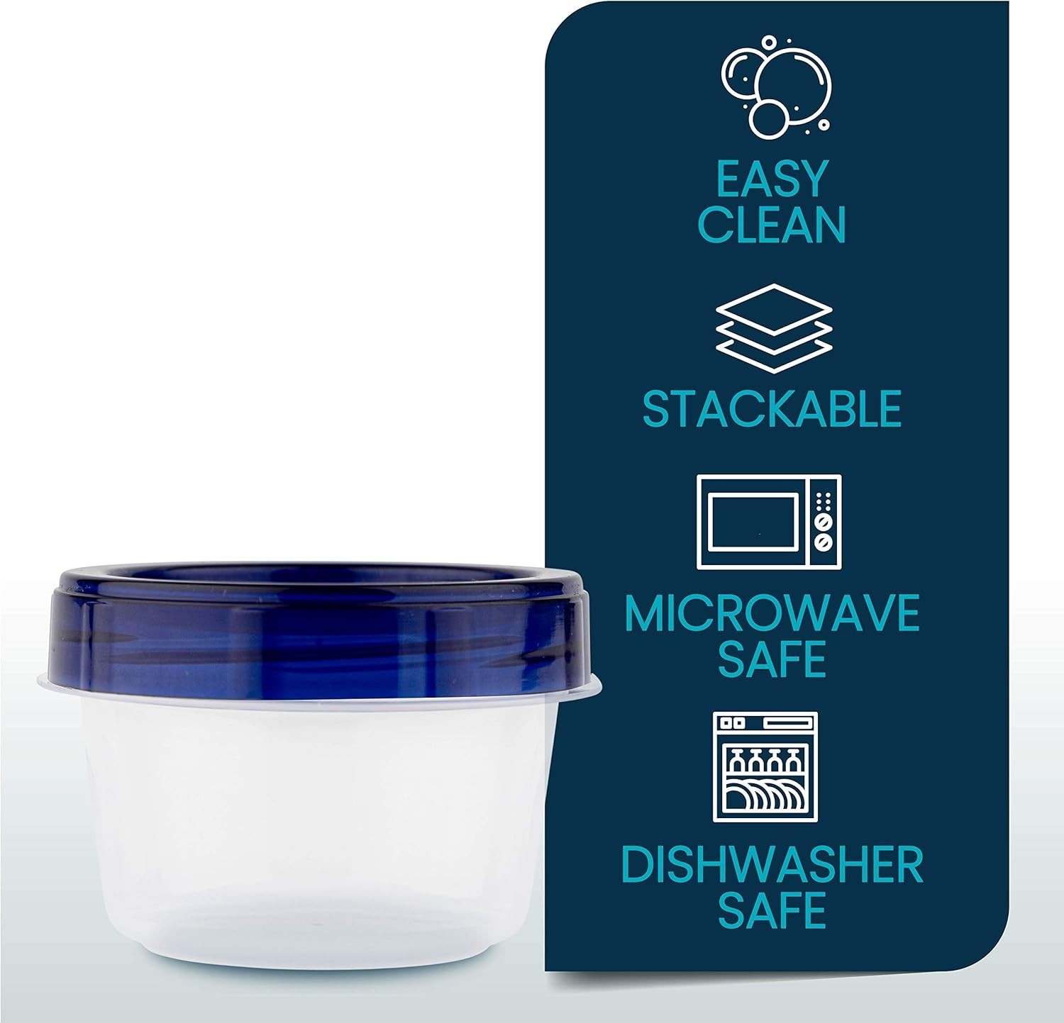 Clear Round Deli Containers with Blue Twist Lids for Food Storage 6 Count