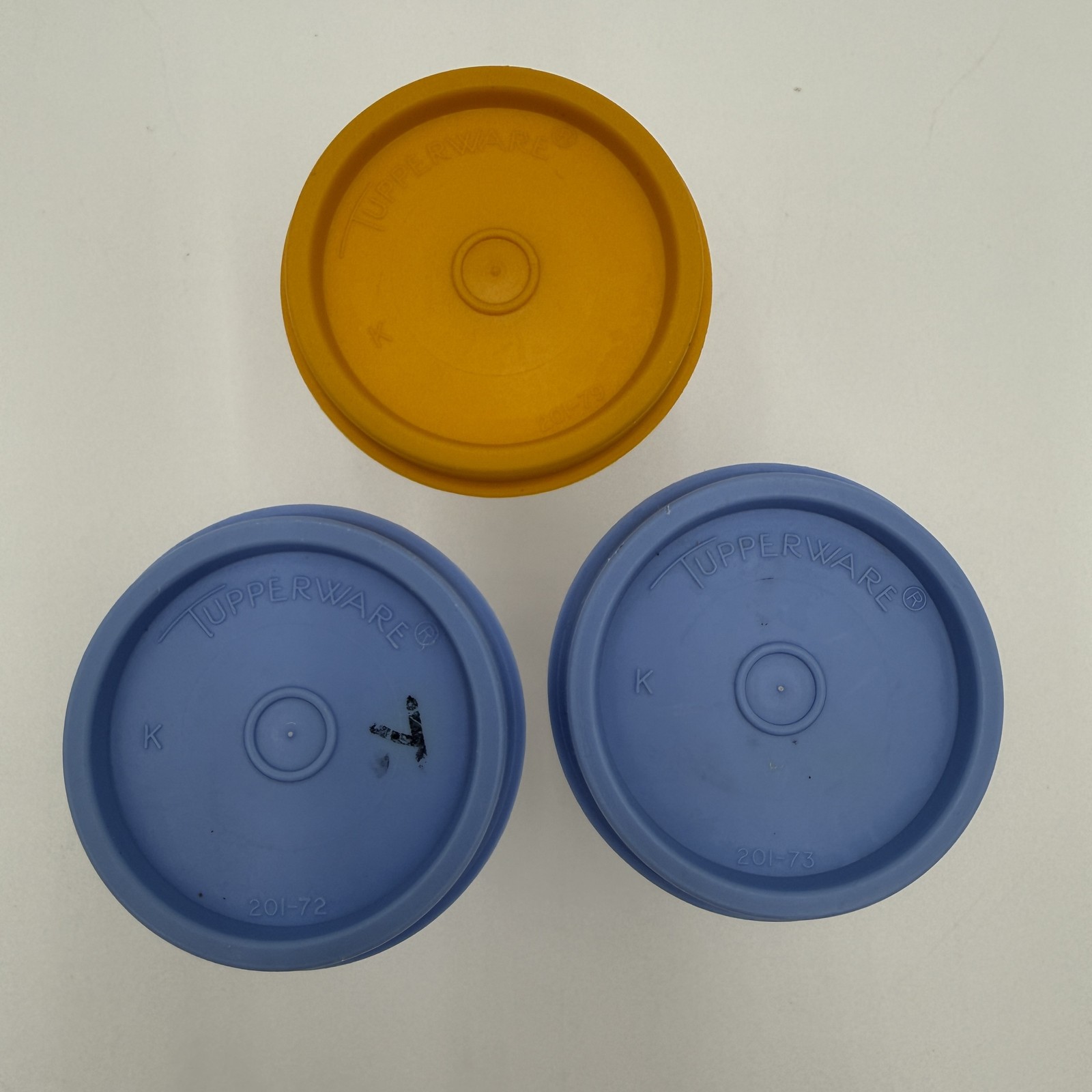 Vintage Tupperware Mini Containers Set of 3 1.5 oz Snack Cups Blue & Orange Lids