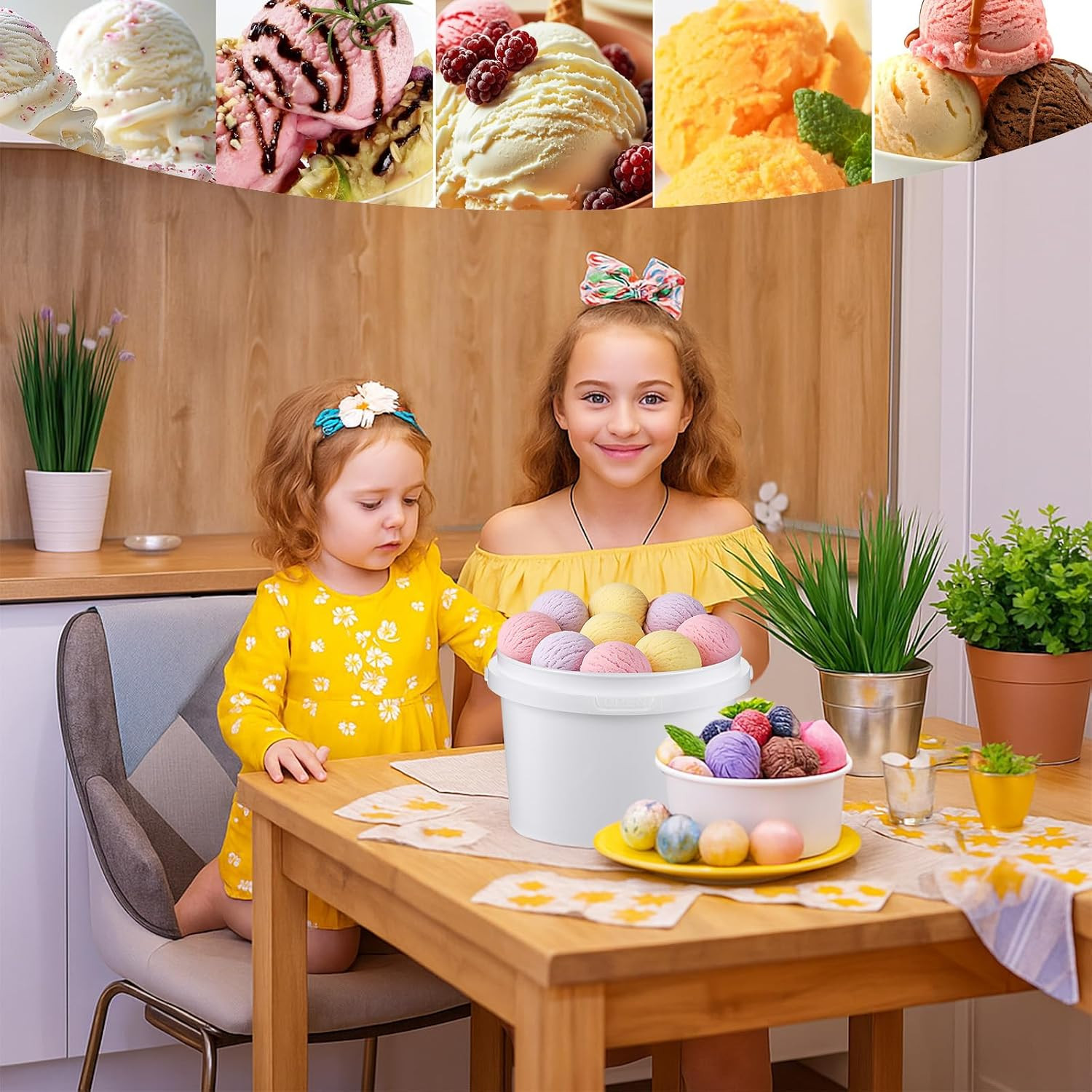 12 Pcs 100Oz Ice Cream Buckets with Lids White Plastic Bucket with Handle Food G