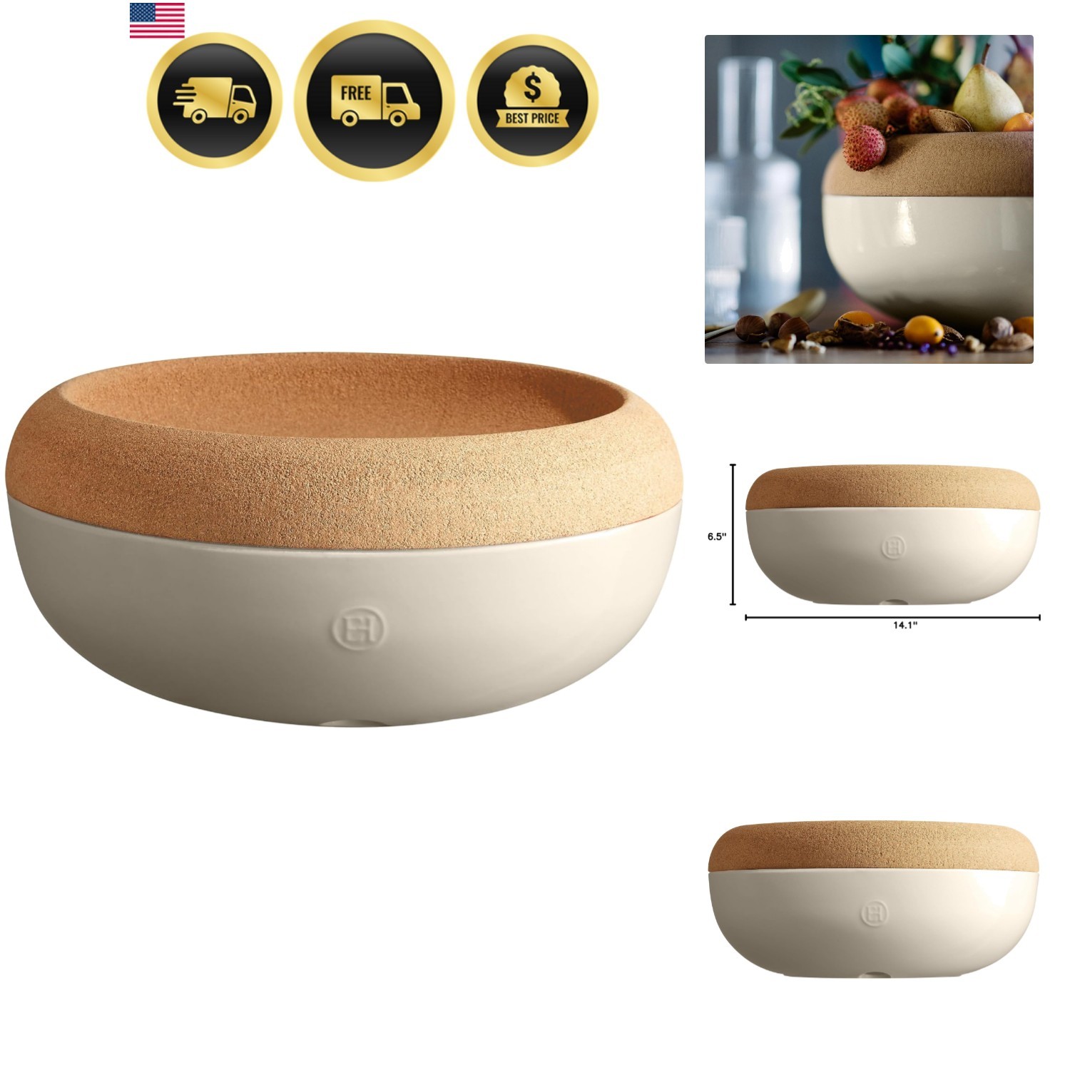 Large Food Storage Bowl, 14.1 inch, Clay