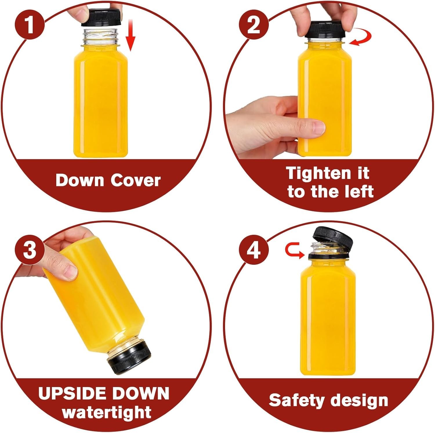 Plastic Juice Bottles with Caps 12Pcs -12oz Reusable Juice Containers with Ta…