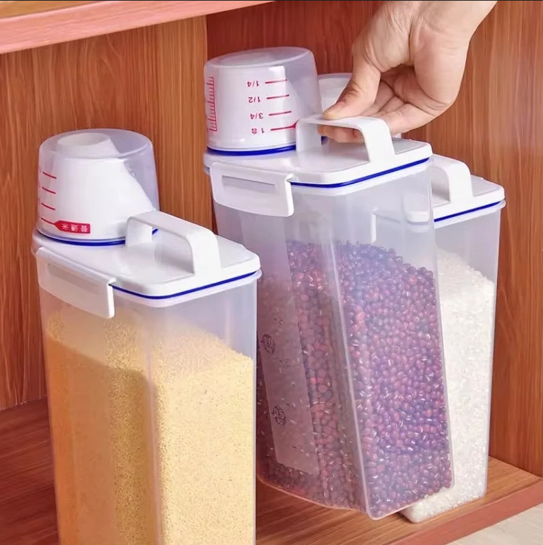 3pcs Rice Storage Container – Sealed Grain Jar with Lid & Measuring Cup – NEW