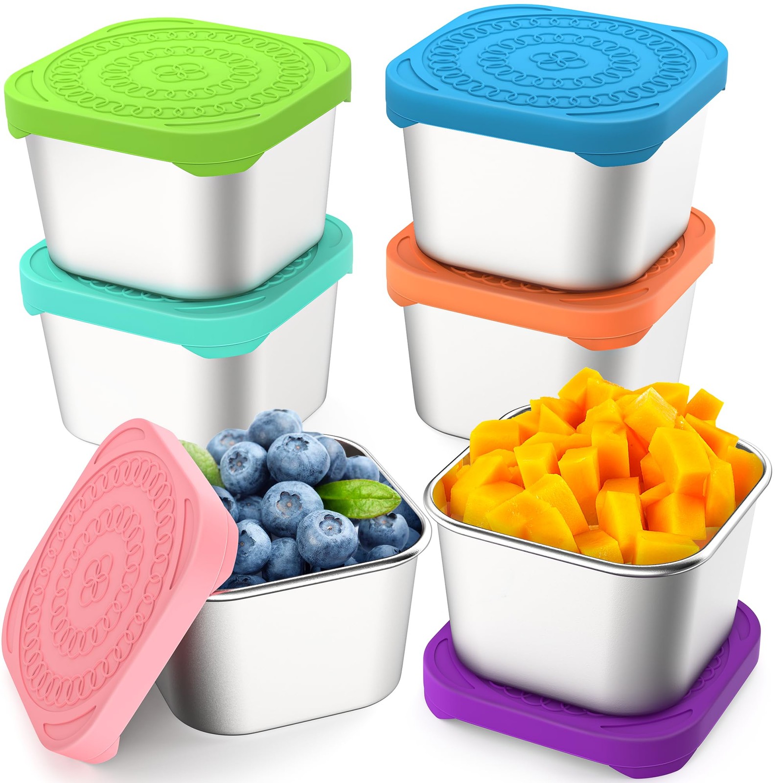 CasaCulina 6 Pack 6oz Stainless Steel Snack Containers, Easy Open Leak Proof …