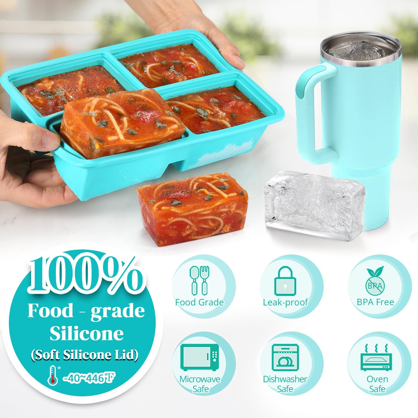 2 Pack 1-Cup Silicone Freezer Trays with Lid Soup Freezer Molds for Broth