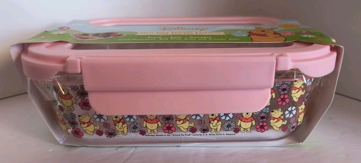 Disney Winnie the Pooh Glass Food Storage Container with Snap Lid (2-7 Cups) NEW