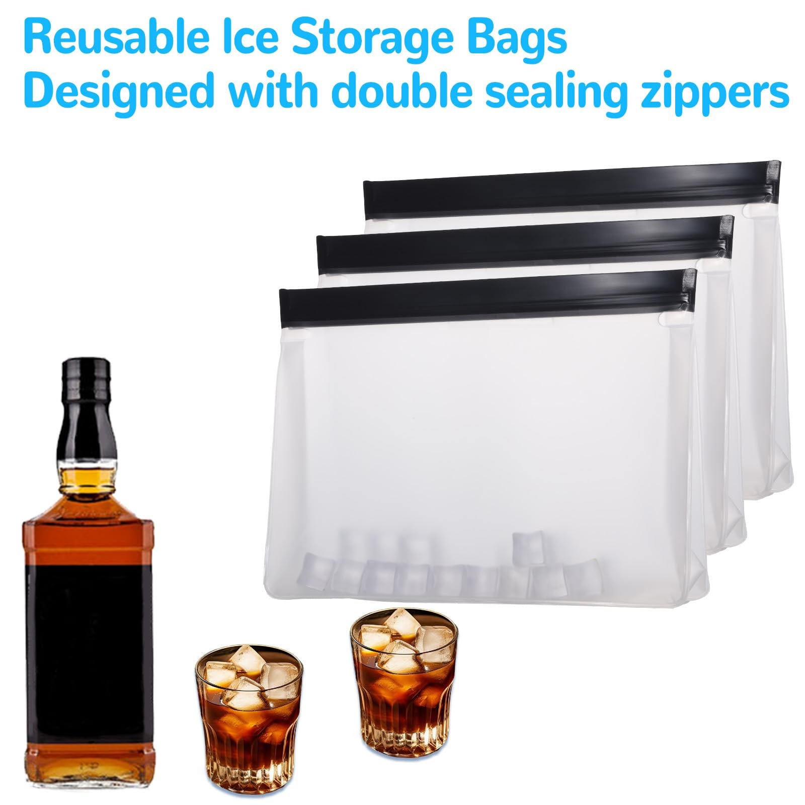 Hpmjz 4 pcs Clear Leak Proof Freezer Bag Reusable Ice Storage one size, black