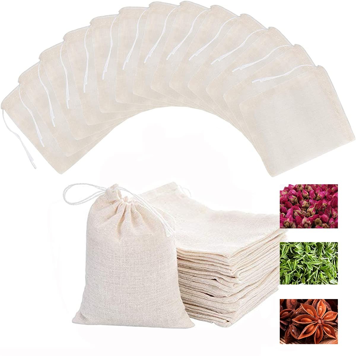 Reusable Sachet Drawstring Packing Bags 4X3Inches, Natural – 50Pcs