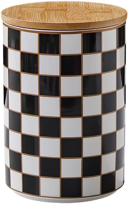 Kitchen Countertop Ceramic Checkered Canisters,Black And White Food Storage