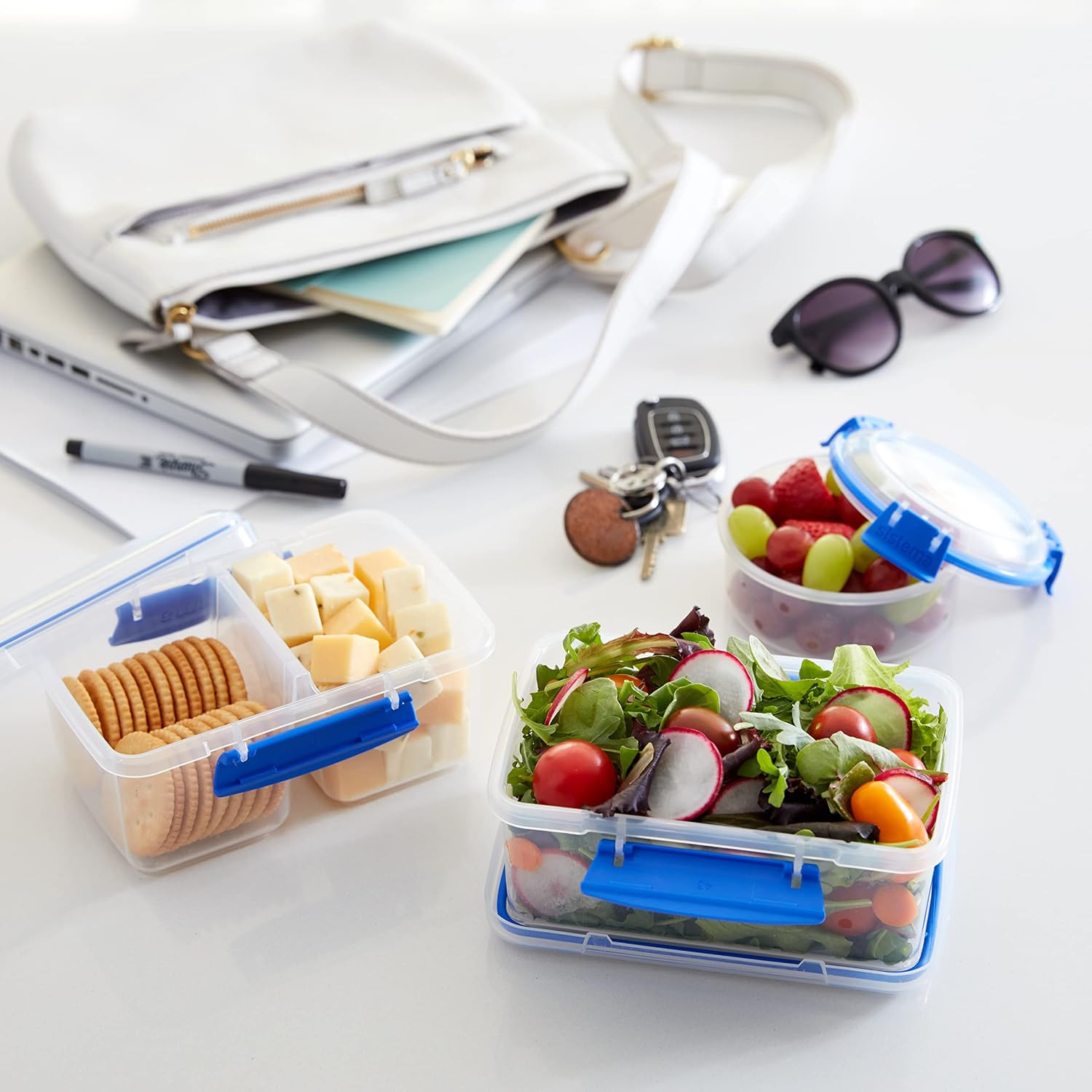 KLIP IT Rectangular Collection Food Storage Container, 33.8 oz./1.0 L, Clear/Blu